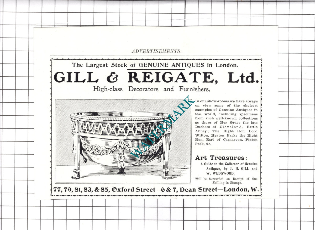 Gill & Reigate Ltd London Decorators Advert - 1905 Clipping/ Print