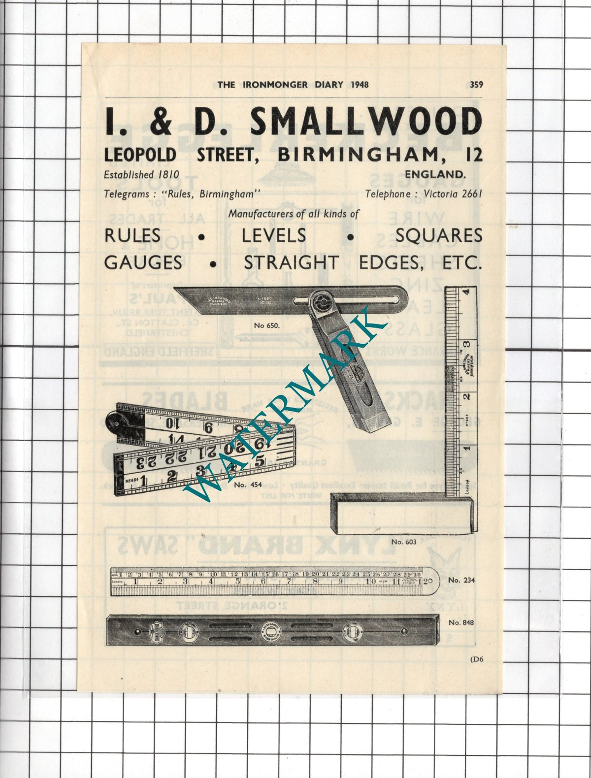 I & D Smallwood Leopold Street Birmingham - 1948 Advert