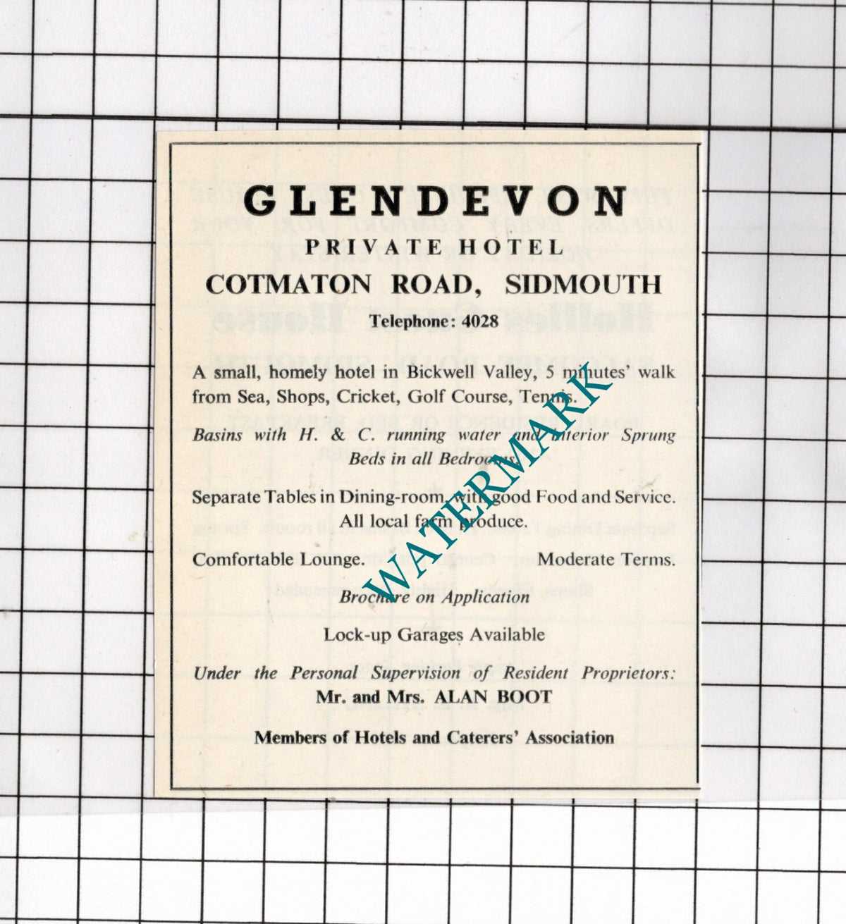 Glendevon Hotel Sidmouth Devon Alan Boot Hollies Guest House Stiling 1968 Advert