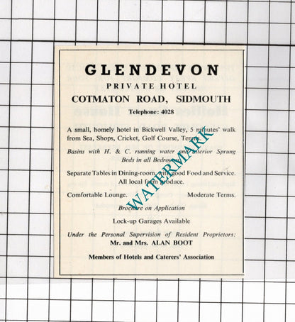 Glendevon Hotel Sidmouth Devon Alan Boot Hollies Guest House Stiling 1968 Advert