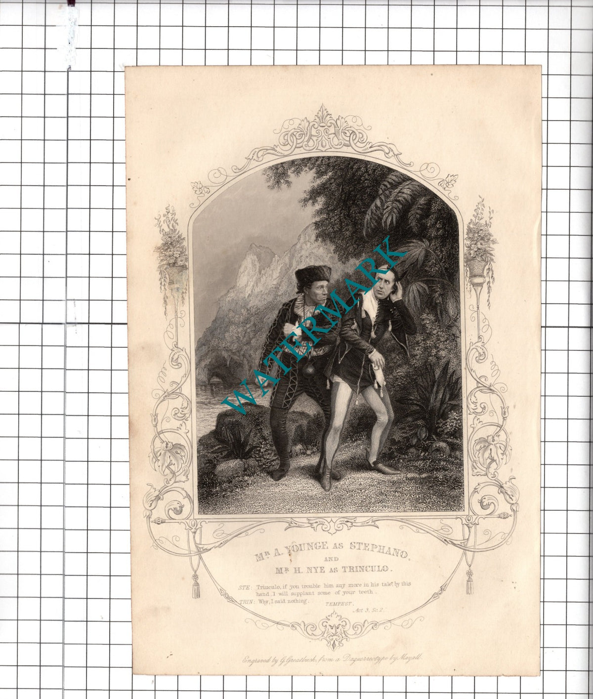 Mr A Yonge Actor  Mr H Nye Trinculo  Tempest Act 3 Shakespeare - c.1870 Print