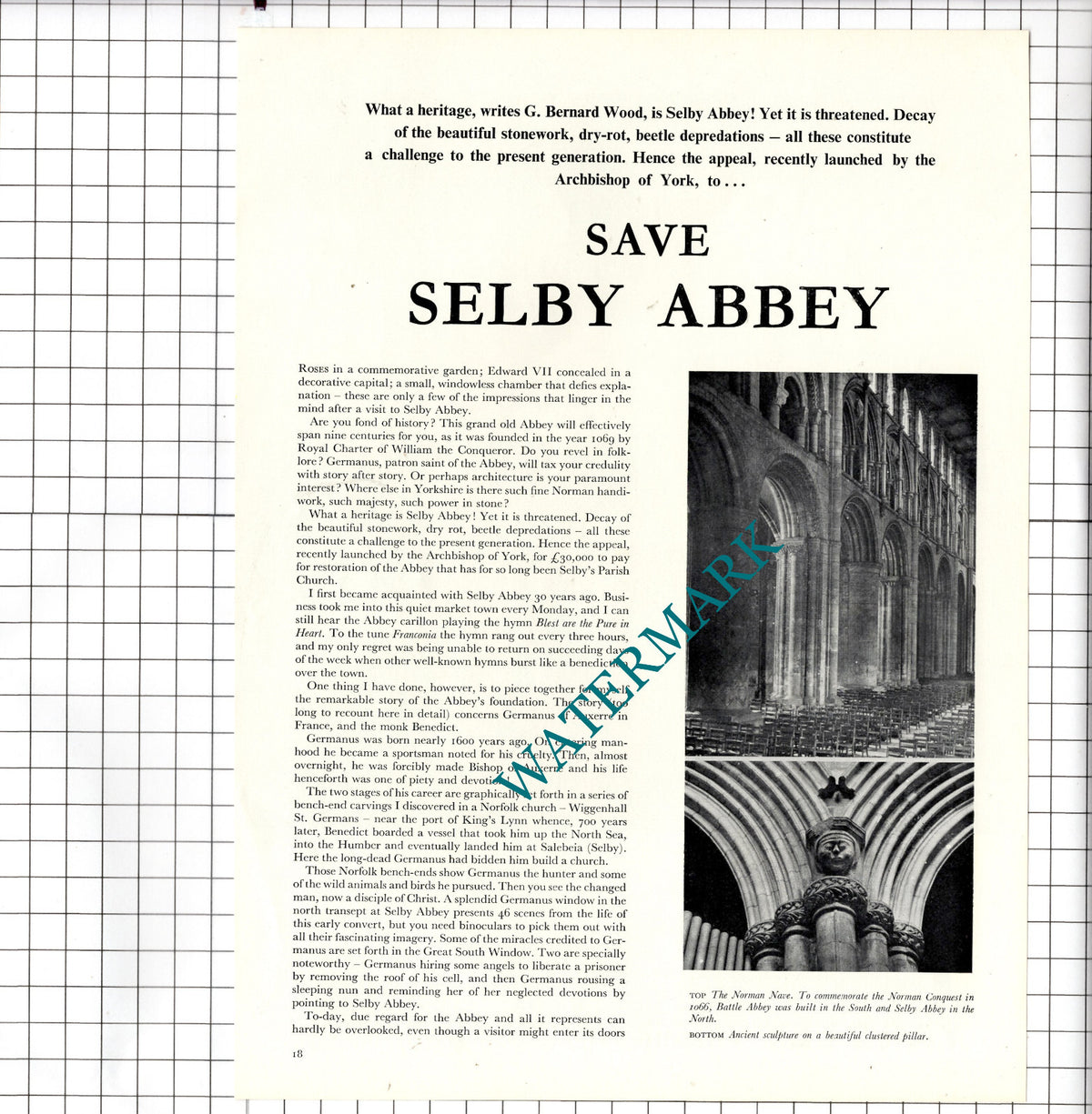 Selby Abbey Yorkshire  - 1957 Article