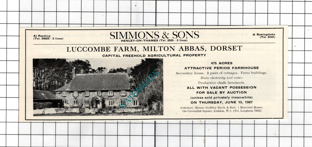 Luccombe Farm Milton Abbas Dorset - 1967 House Sale Advert