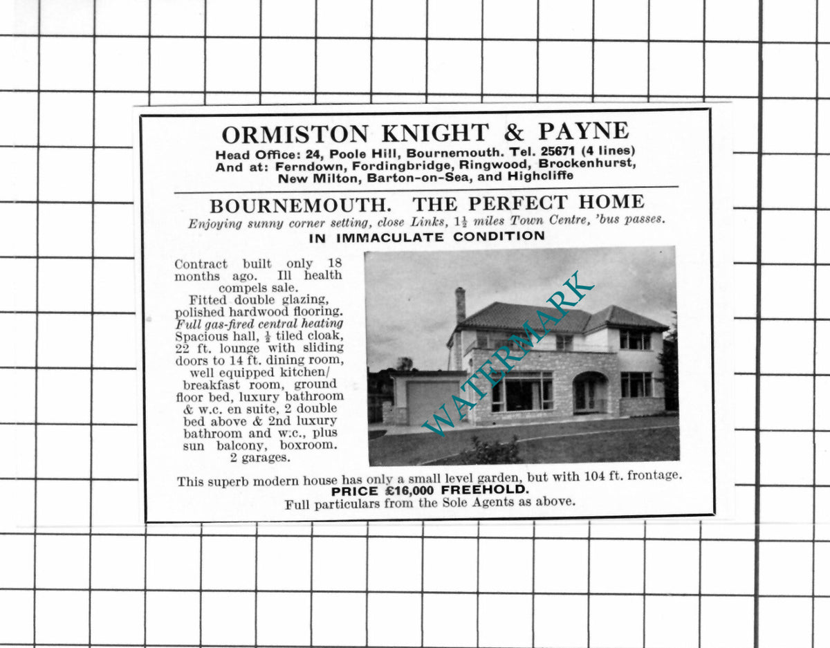 Bournemouth Dorset SMALL House Sale Advert  - 1967 Clipping