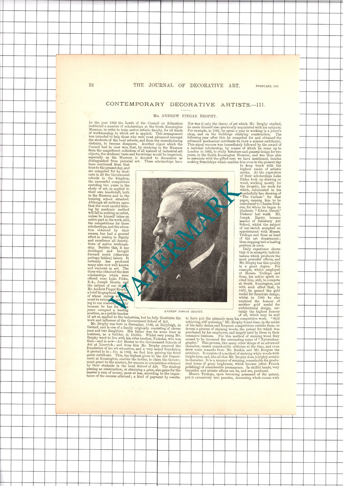 Mr Andrew Fingar Brophy Bailyleigh Ireland Decorative Artist - 1887 Article