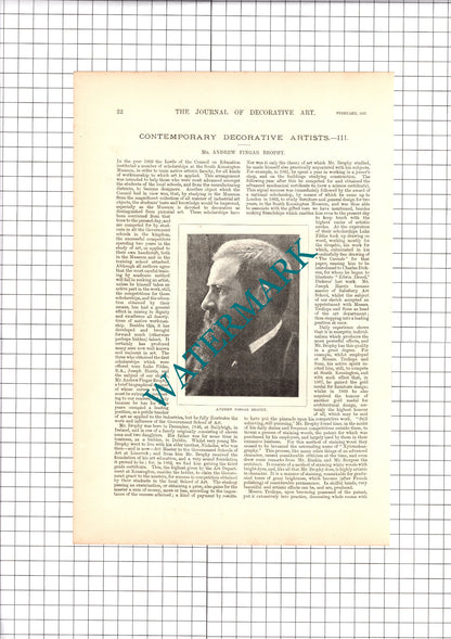 Mr Andrew Fingar Brophy Bailyleigh Ireland Decorative Artist - 1887 Article