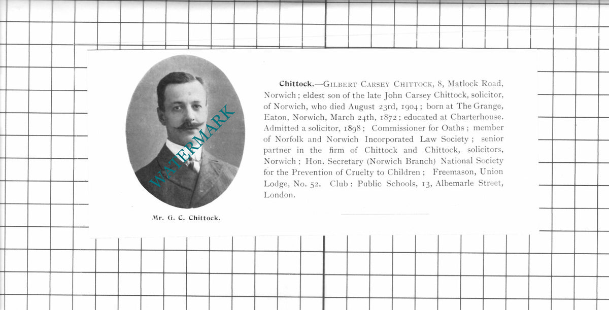 Gilbert Carsey Chittock Norwich /George Colborne Bungay Suffolk -1911 Clipping