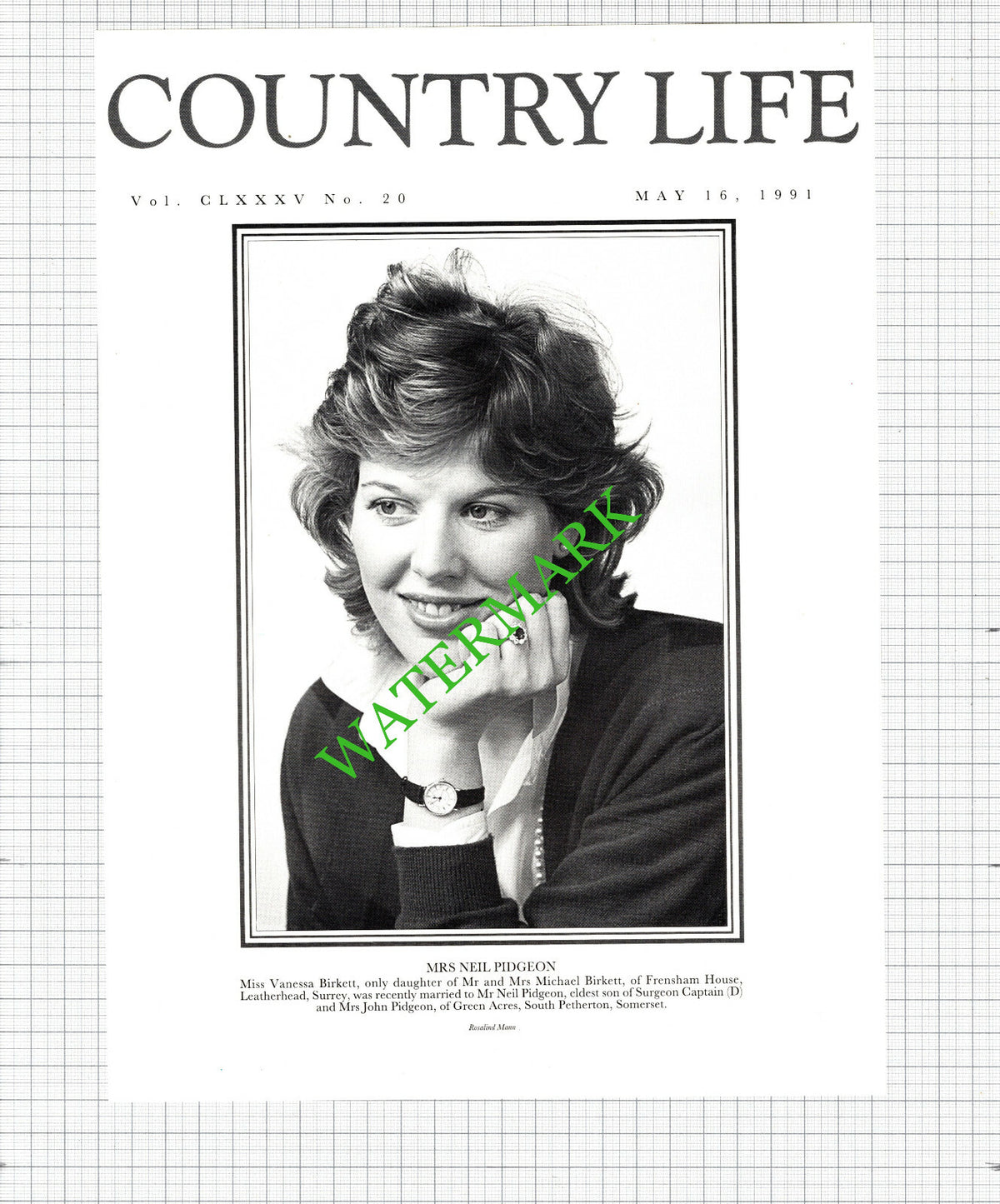 Miss Vanessa Birkett Leatherhead Surrey Neil Pidgeon Petherton - 1991 Cutting