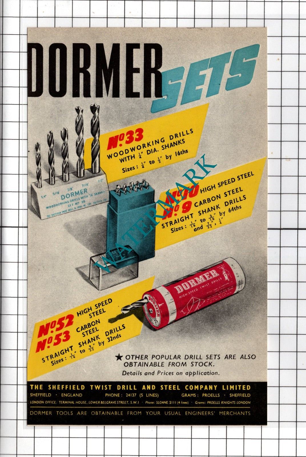 Hall Bros Ltd West Bromwich / Sheffield Twist Drill Co Dormer Sets - 1954 Advert