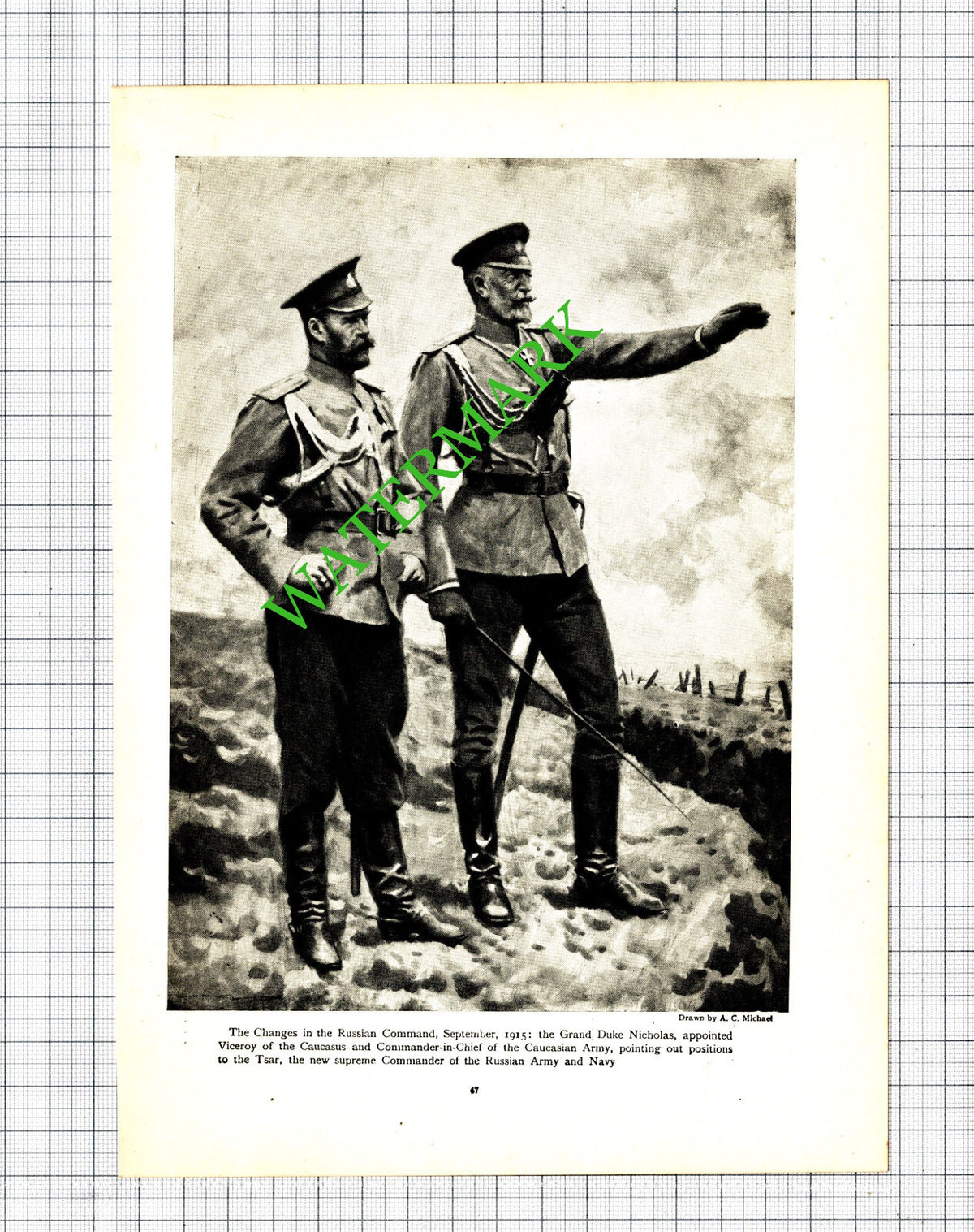 Grand Duke Nicholas Russian Tsar WW1 Great War - c.1920 Cutting / Print