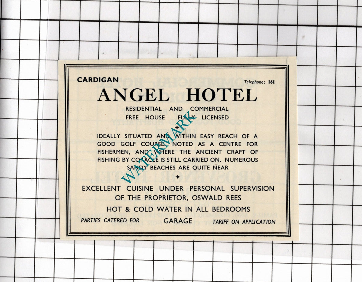 Angel Hotel Cardigan Wales  Small Advert  - 1953 Clipping