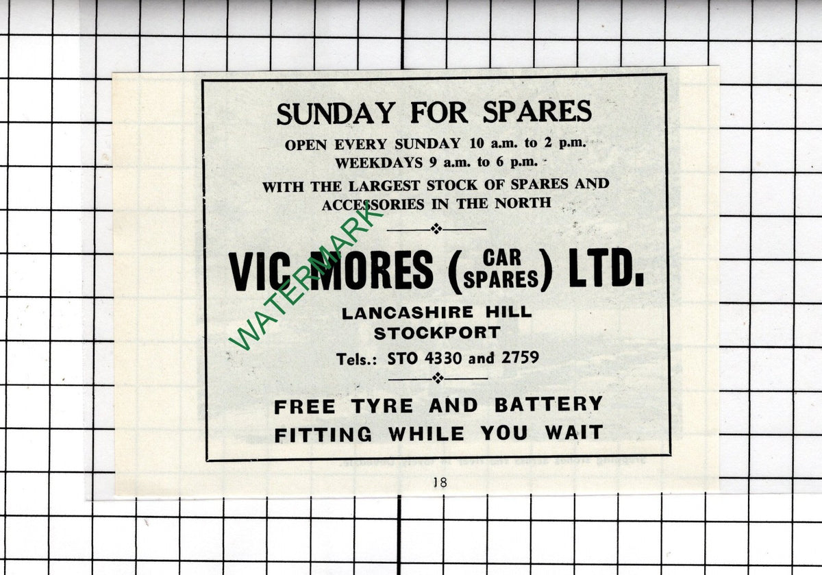 Vic Mores Car Spares Ltd Stockport  - 1965 Small Advert
