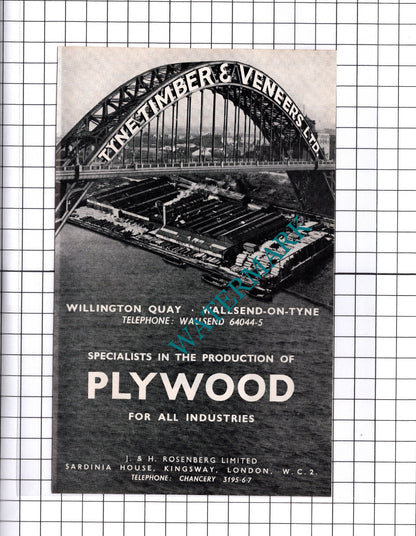 Tyne Timber & Veneers Ltd Wallsend / British Manzel Carlisle ADVERT - c.1957