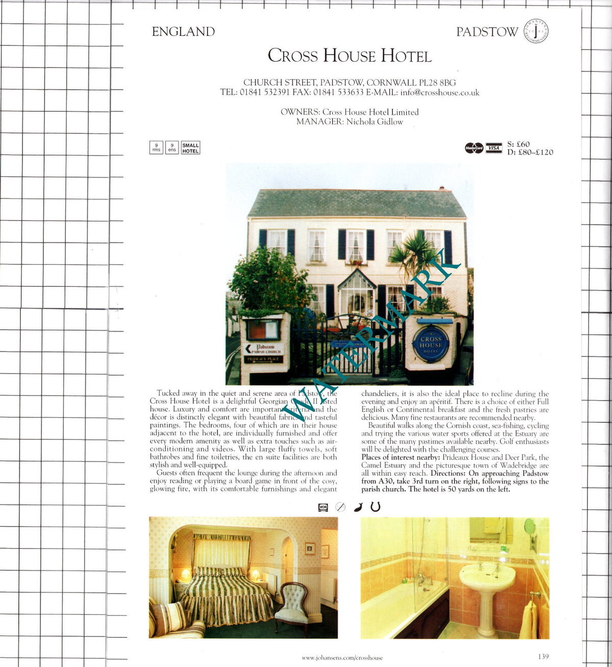 Cross House Hotel Padstow Cornwall / Temple Sowerby House Hotel   - 2001 Advert