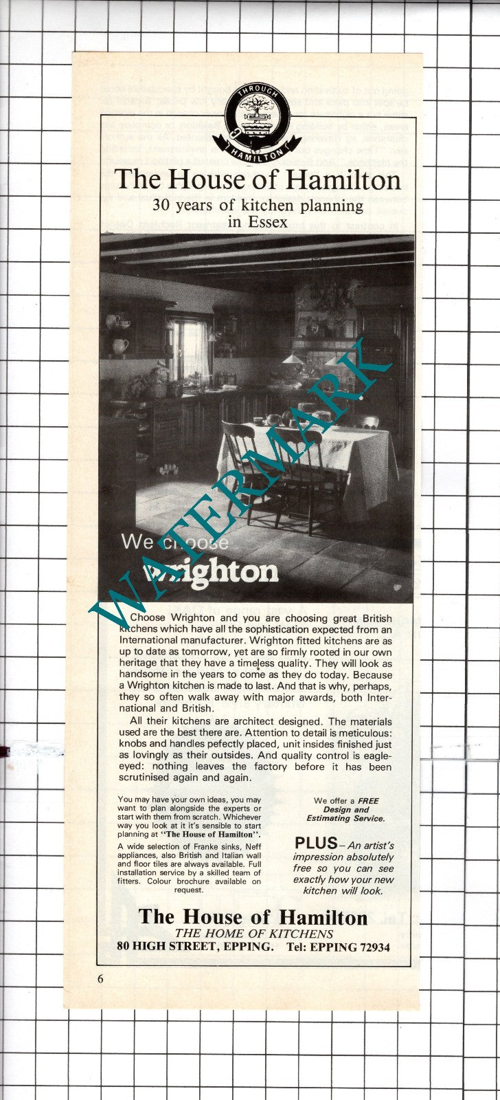 The House of Hamilton Kitchens  Epping Essex -  1984 Advert