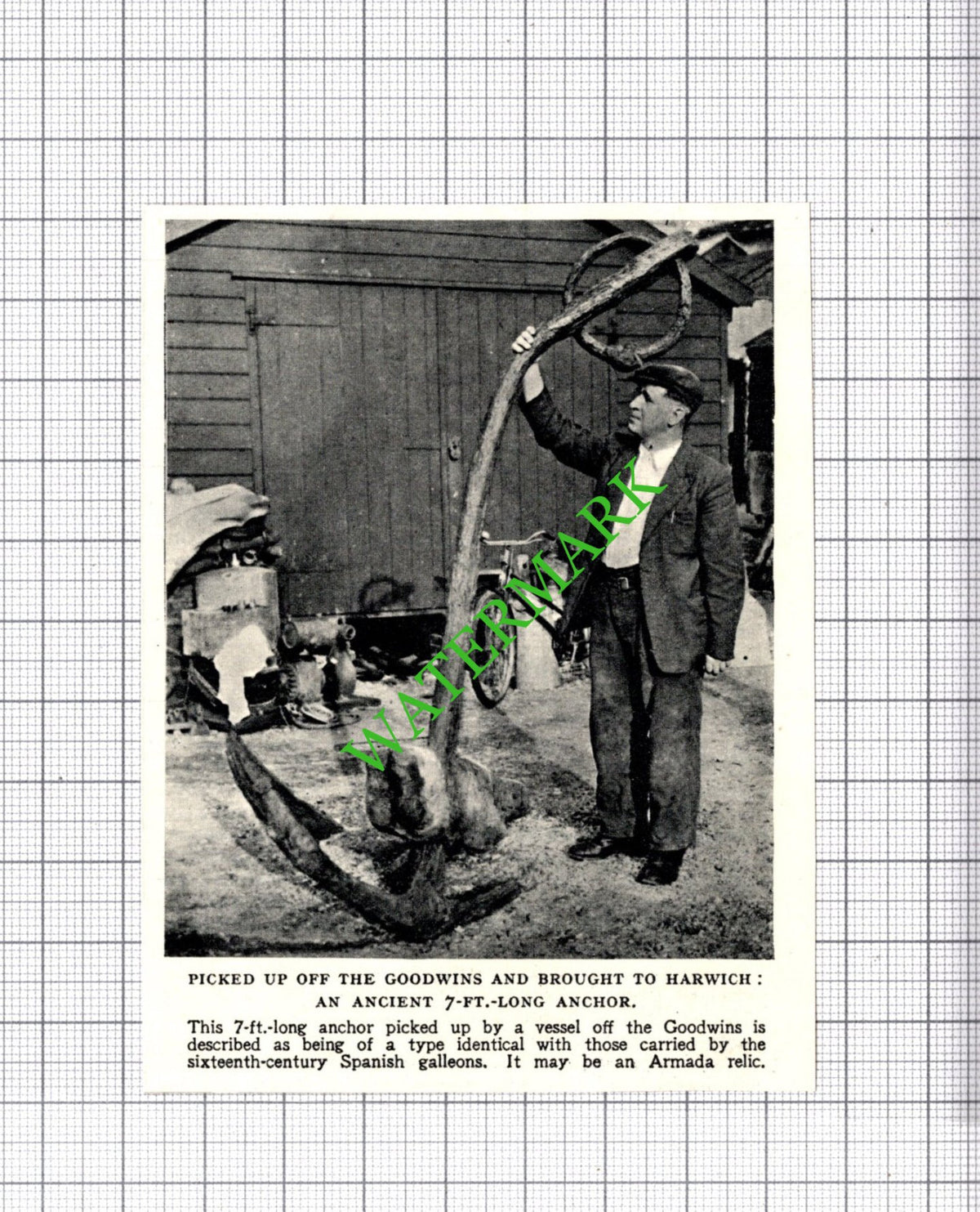 Ancient Anchor Goodwin Sands Harwich - 1954 Cutting
