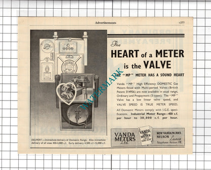 Vanda Meters Ltd Nelson Lancs / D Robertson & Co Darlington Gas - 1951 Advert