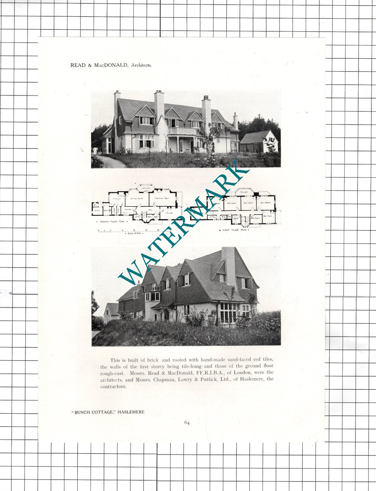 Bunch Cottage Haslemere Surrey Read & MacDonald Architect - 1911 Cutting / Print
