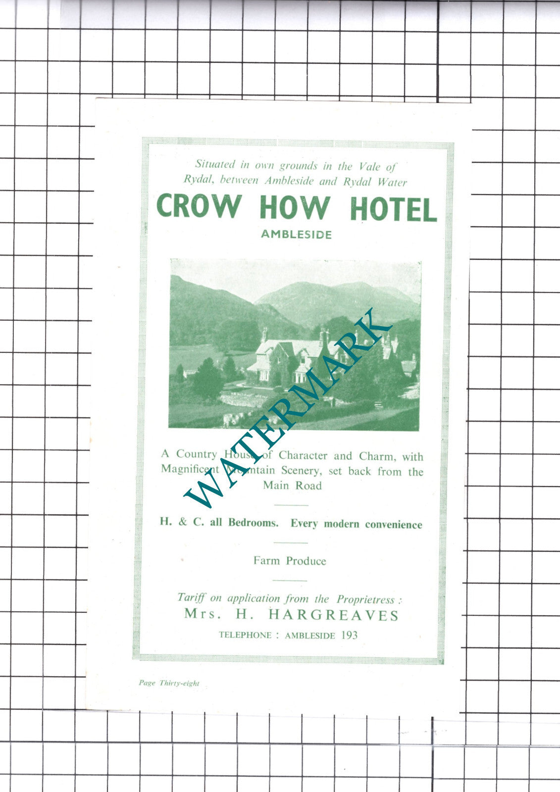 Crow How Hotel Ambleside Cumbria Mrs H Hargreaves Advert - c.1952 Cutting