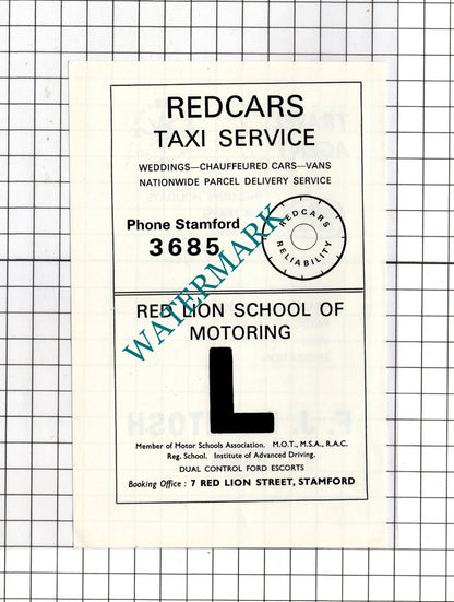 F J McIntosh Travel Agent Stamford Redcars Taxi  Red Lion Driving - c1974 Advert