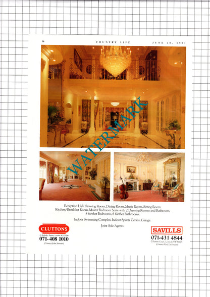 The Bishop's Avenue Hampstead London  - 1991 Two-Part House Sale Advert