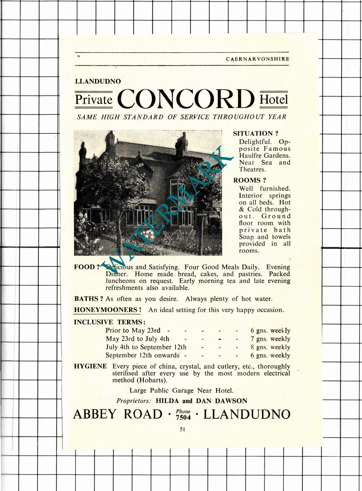 Concord Hotel Llandudno Dan Dawson / Empire Hotel Advert - 1953 Clipping