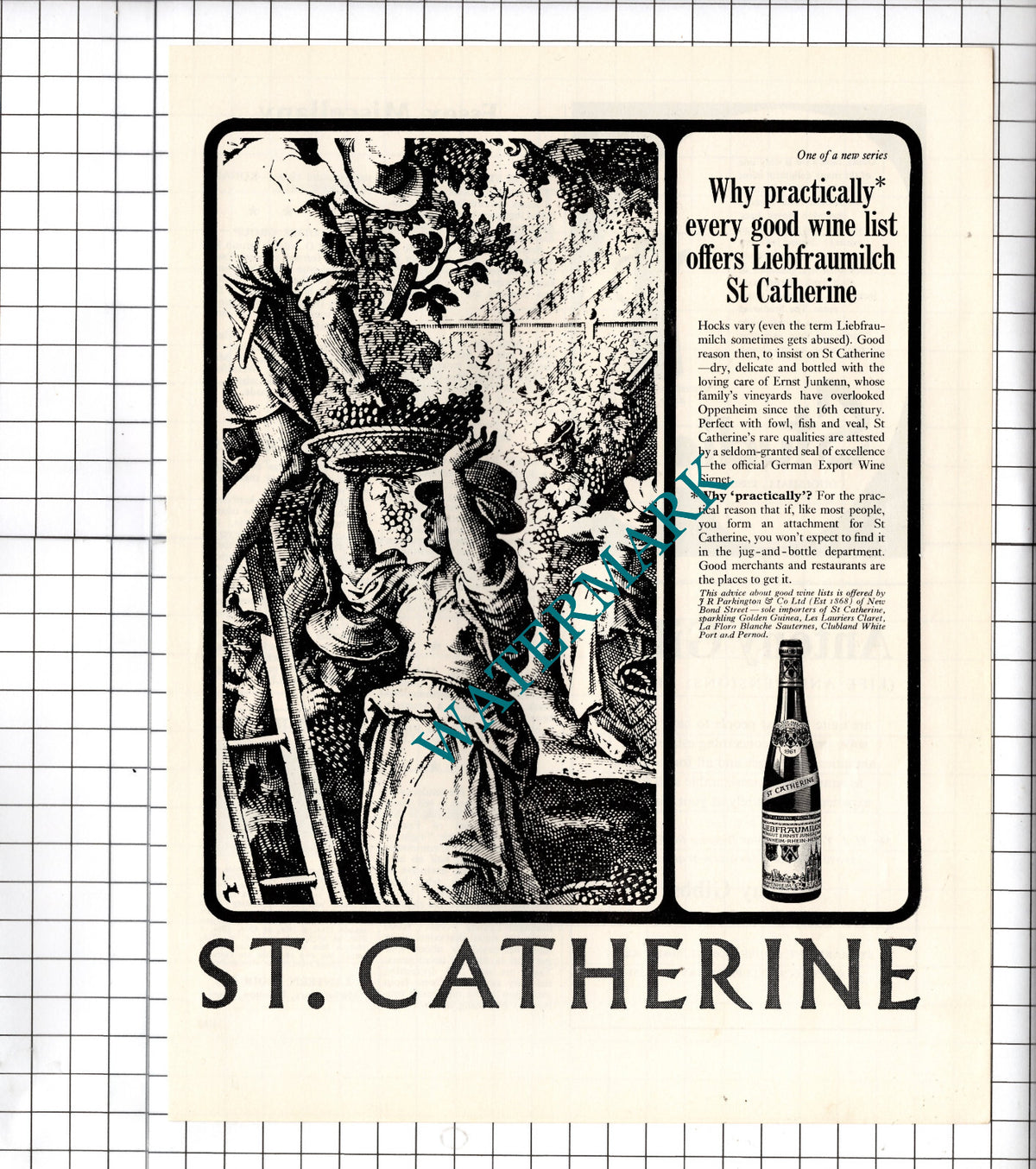 St Catherine Liebfraumilch Wine Ernst Junkenn Oppenheim Advert - 1964 Cutting