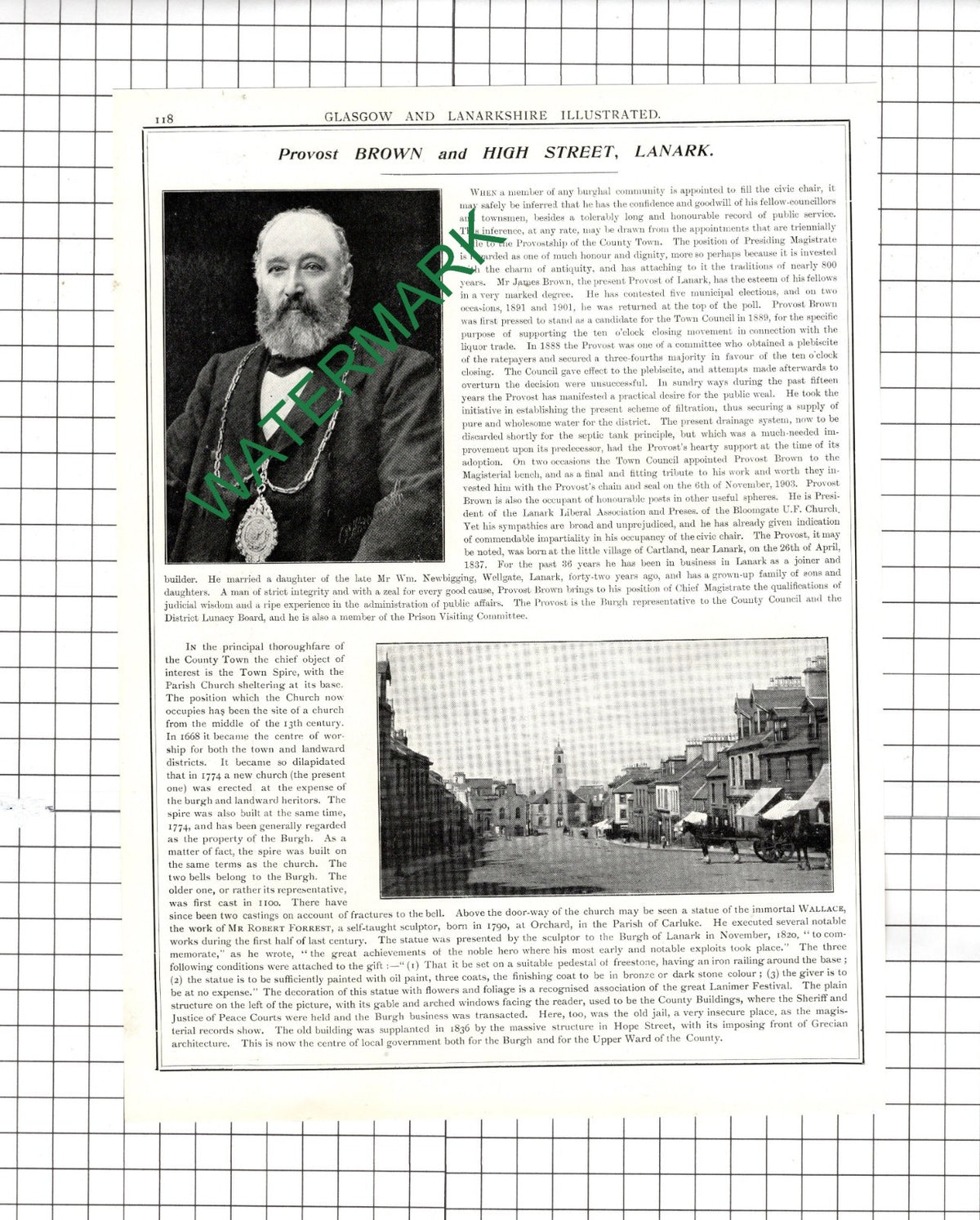 Rev F M Hauxwell Carluke / James Brown Provost of Lanark  - 1904 Article