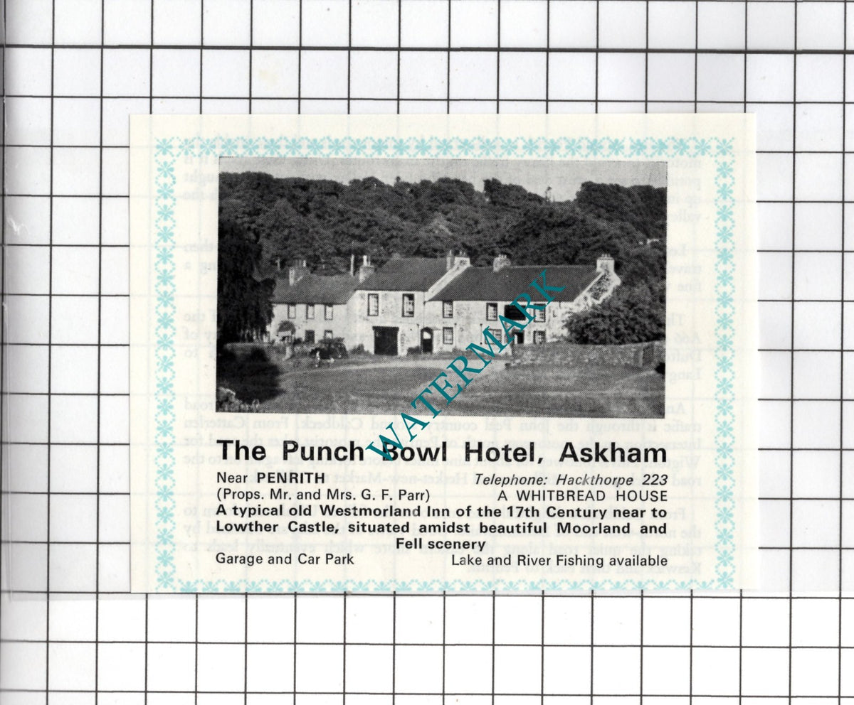 The Punch Bowl Hotel Askham Cumbria G F Parr  - c.1975 SMALL Advert
