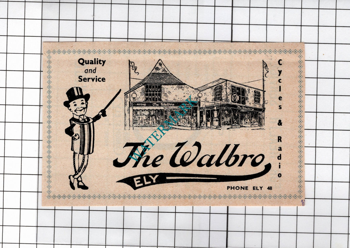 The Walbro Ely Cambridgeshire / Gardiner Chemist Ely - 1949 SMALL Advert