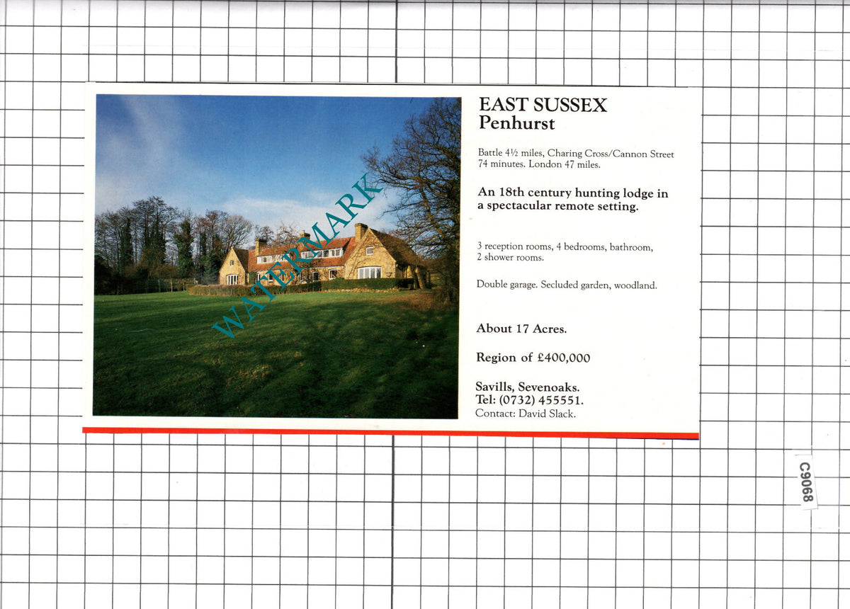 Penshurst Sussex Hunting Lodge / Lympne Kent House Sale Advert - 1990 Clipping