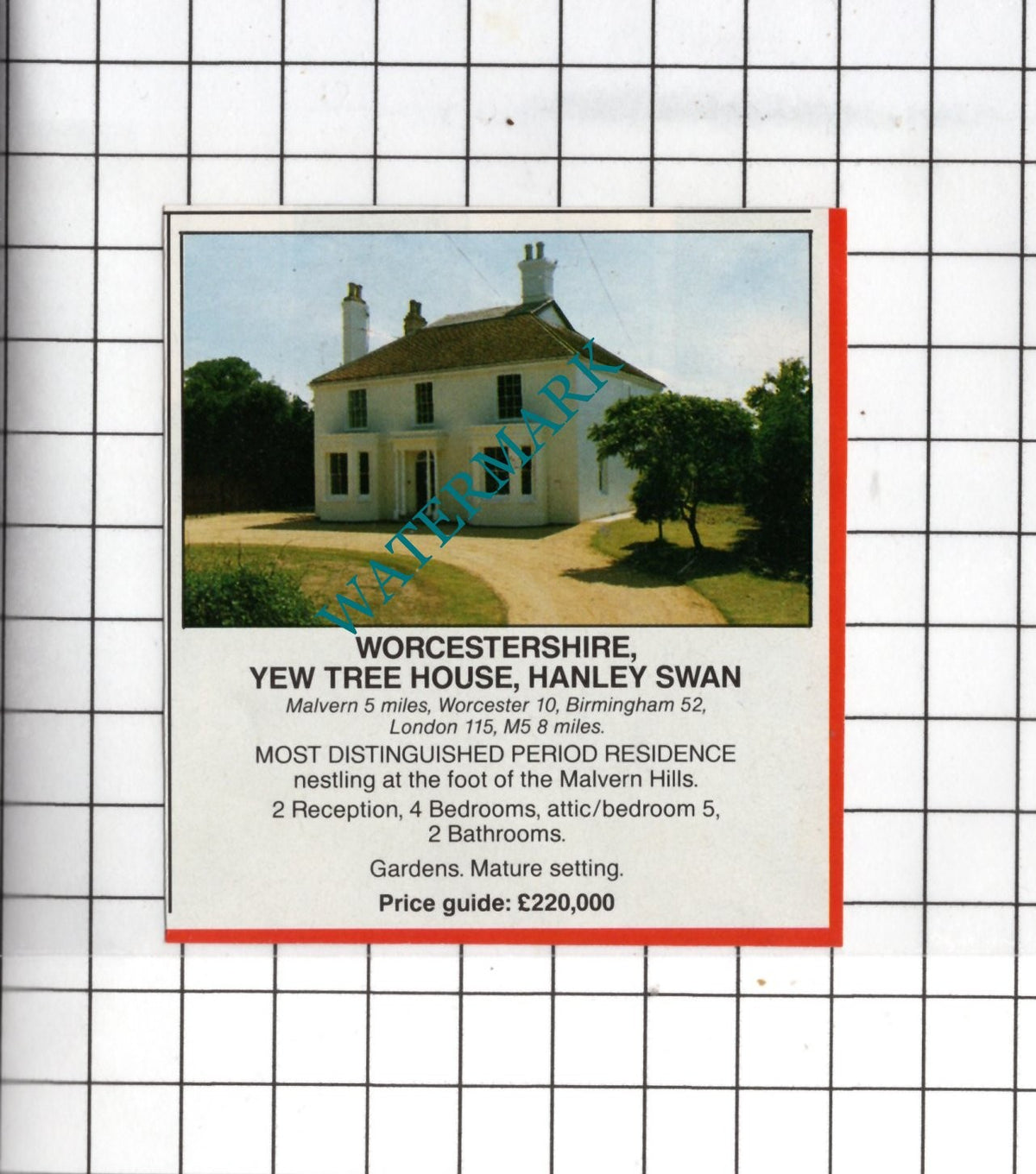 Yew Tree House Hanley Swan Worcestershire - 1989  SMALL House Sale Advert