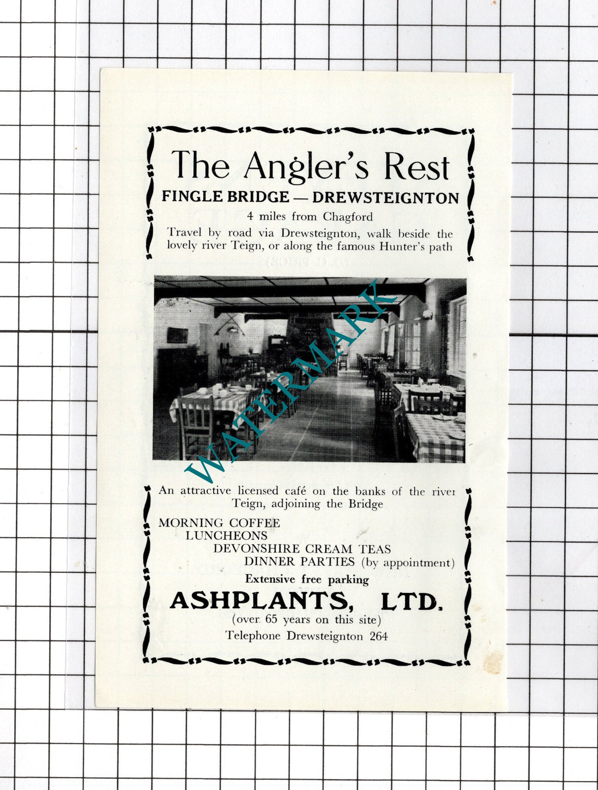 The Angler's Rest Drewsteignton /  Stevens Garage Chagford Devon -c.1940s Advert