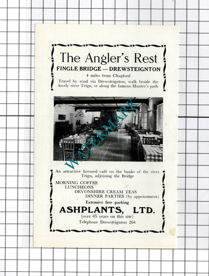 The Angler's Rest Drewsteignton /  Stevens Garage Chagford Devon -c.1940s Advert