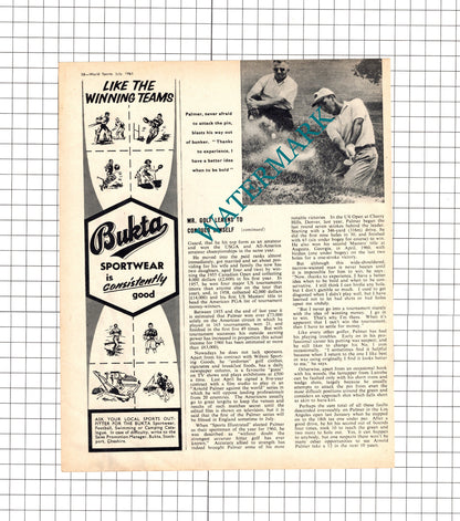 Arnold Palmer Golfer   - 1961 Article / Print