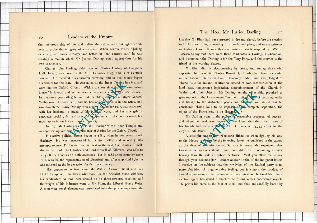 The Hon Mr Justice Darling   Sir Charles Darling -   1920's Article/ Print