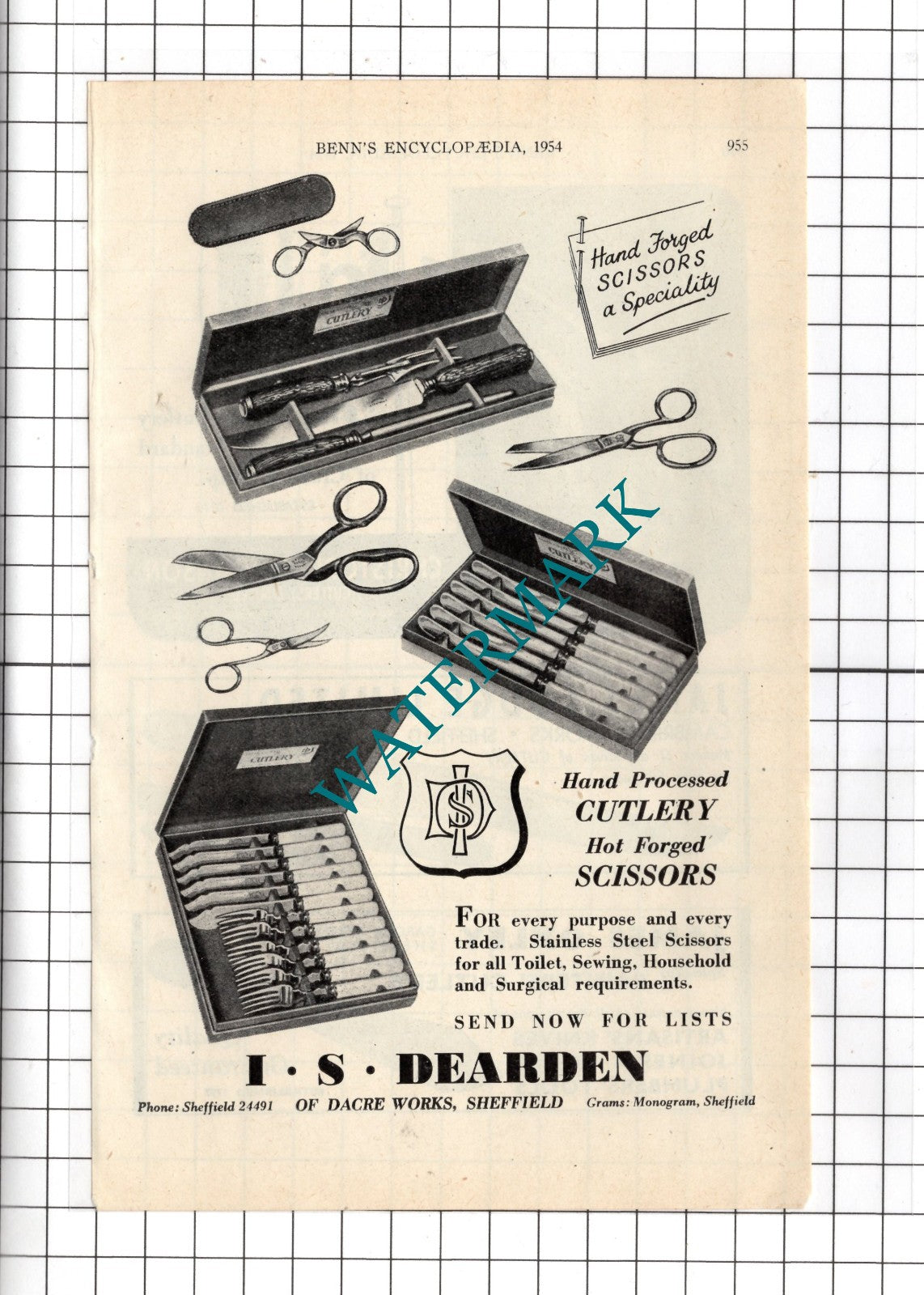 I S Dearden Dacre Works Sheffield / Christopher Johnson Cutlers  - 1954 Advert