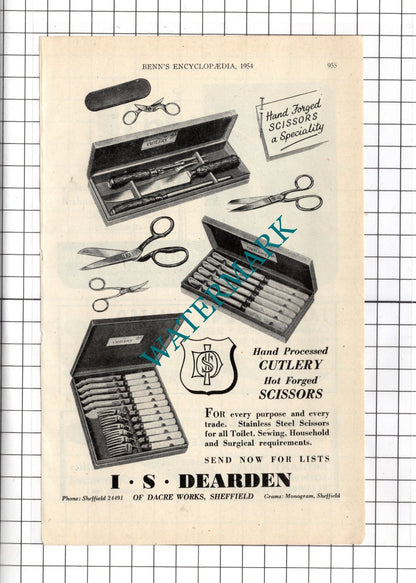 I S Dearden Dacre Works Sheffield / Christopher Johnson Cutlers  - 1954 Advert
