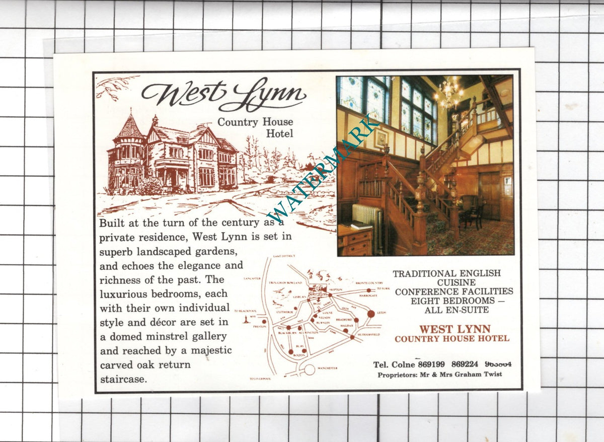 West Lynn Hotel Colne Lancashire -c.1994 Small Advert