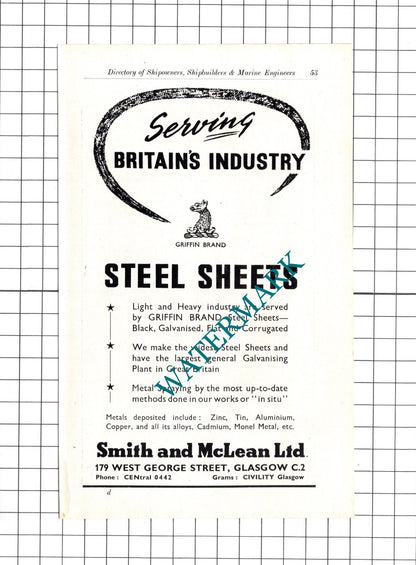 Smith and McLean Ltd Glasgow / T Sugden Ltd Manchester ADVERT - c.1957