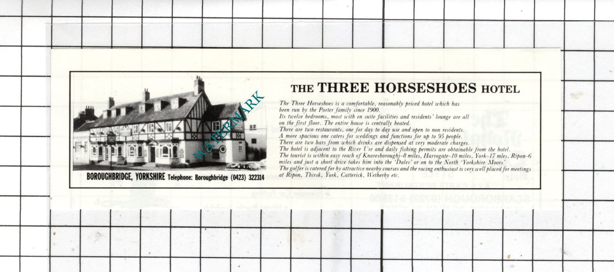 The Three Horseshoes Hotel Boroughbridge Yorkshire Porter - c.1980 SMALL Advert
