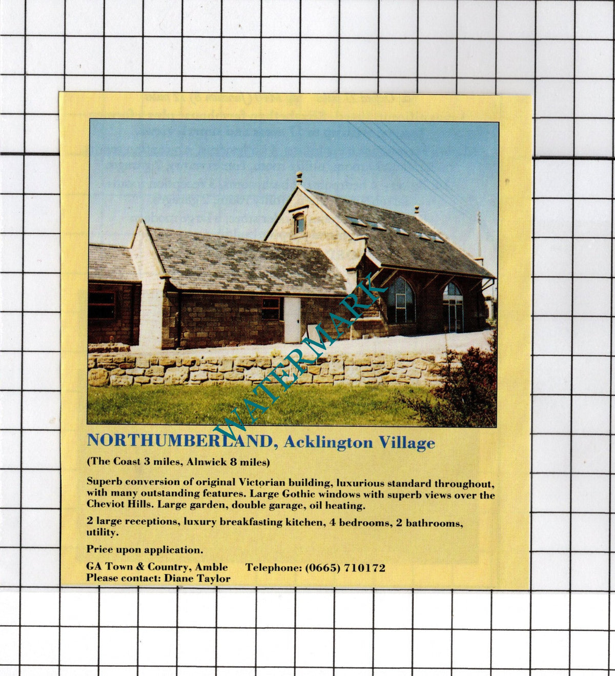 Acklington Village Northumberland House Sale Advert - 1991 Cutting