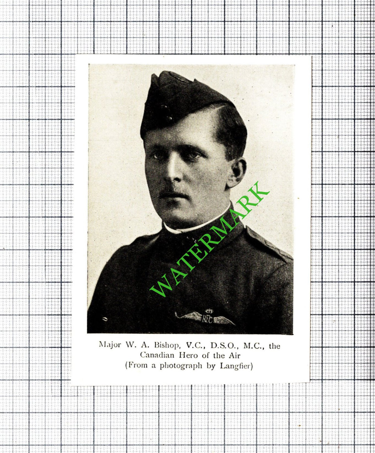 Major W A Bishop Canada WW1 Great War - c.1920 SMALL Cutting
