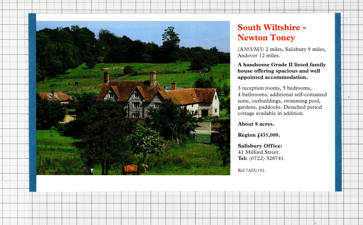 Newton Toney Wiltshire House Sale Advert -  1991 Cutting