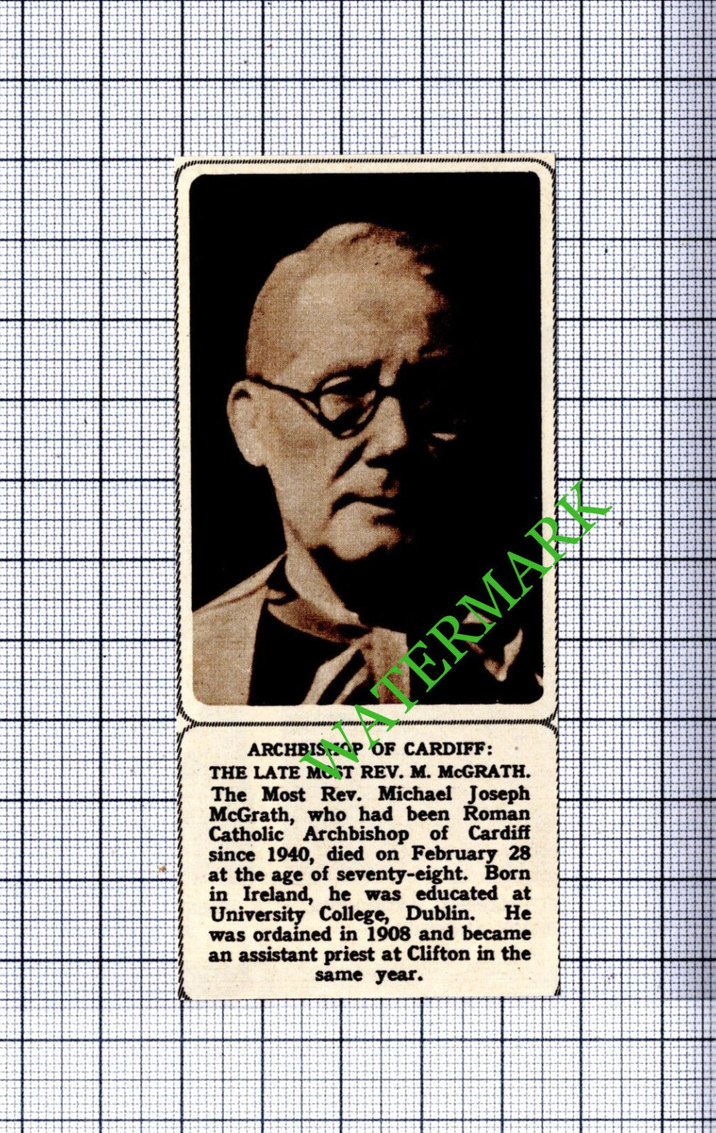 Rev Michael Joseph McGrath Obituary - 1961  Small Cutting