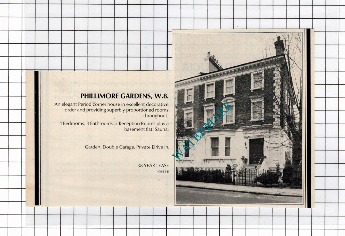 Phillimore Gardens London  W8 House Sale Advert - 1980 Clipping