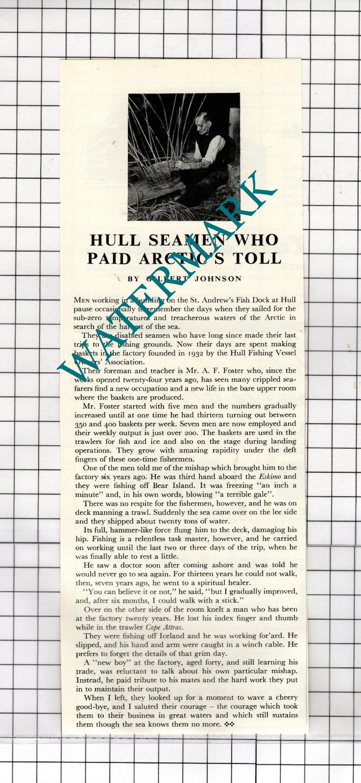 Mr A F Foster St Andrew's Fish Dock Hull  Disabled Seamen  - 1956  Clipping