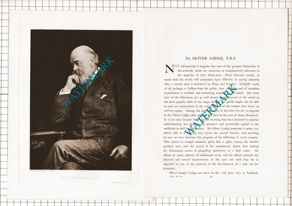 Sir Oliver Lodge Oliver Joseph Lodge -   1920's Article/ Print