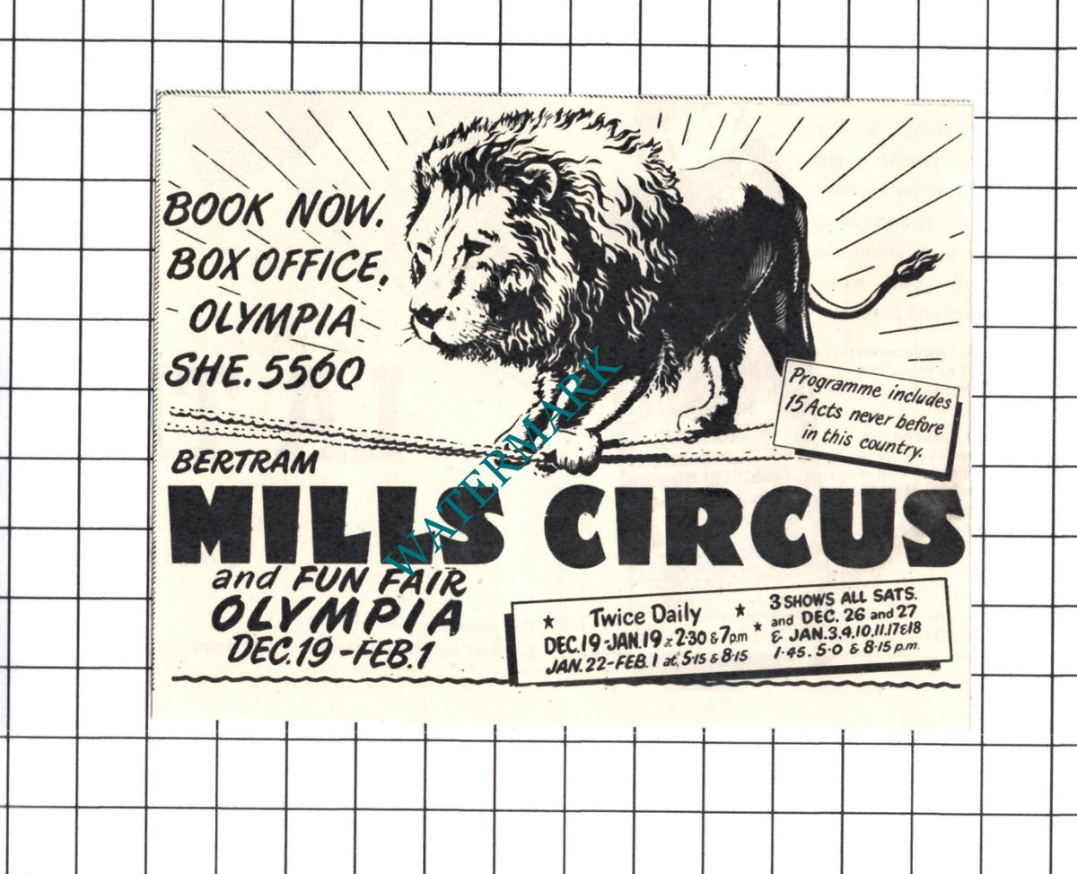Bertram Mills Circus Olympia Small Advert - 1950 Cutting