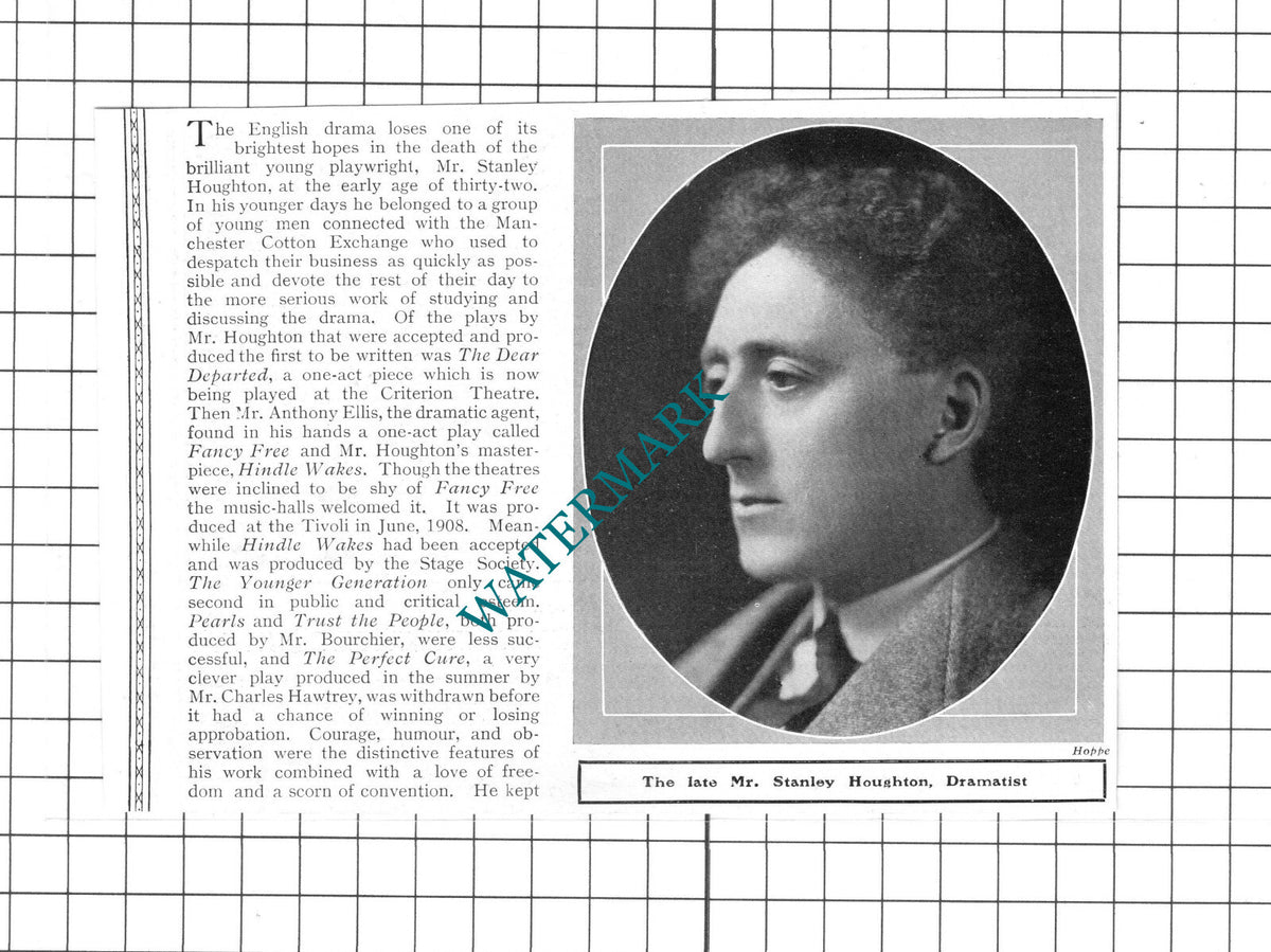 Mr Stanley Houghton Dramatist Obituary -  1913  Clipping / Print